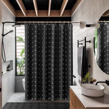 Duschdraperi (svart), fast badrum duschdraperi med duschdraperikrok