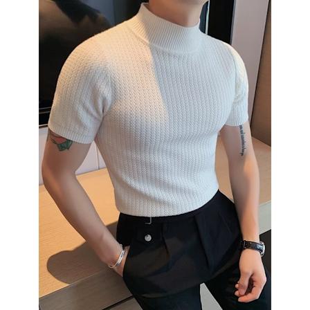 Sommer Casual Halv Ærme Pullover Sweater Rund Hals Ny Kort Ærme T-Shirt Tencel Lille Turtleneckl Trøje Til Mænd White M
