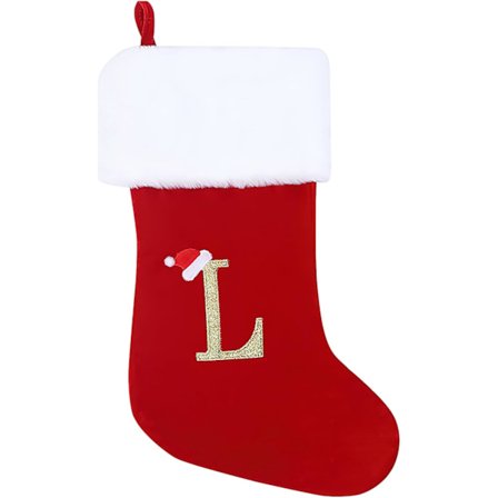 Yksilölliset joulusukat 50 cm Nimikirjain Brodeerattu kirjain Joulusukka Punainen sametti Joulusukat (L)