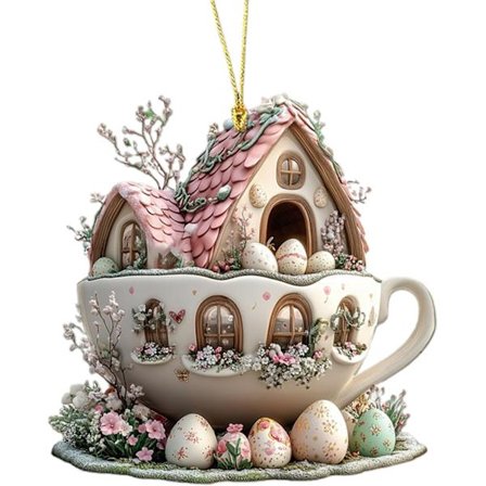 Påskehare Trehus Krus 8x8cm Høytidsdekorasjon Ornament for Skandinavisk Vårhjeminnredning