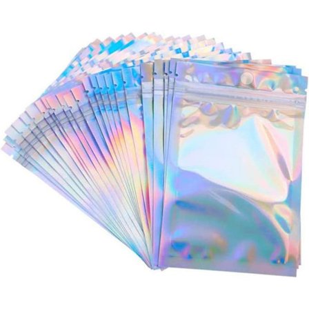 50 stk. klare gyldne gjenlukkbare Mylar-poser, aluminiumsfolieposer, dobbeltsidig metallisk folie, flat ziplock