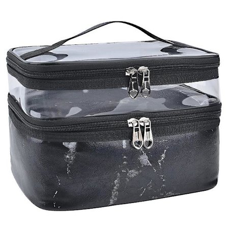 Dubbellagig Resväska Makeup Box Makeup Väska Toalettväska Bärbar Dam Makeup Väska Förvaring