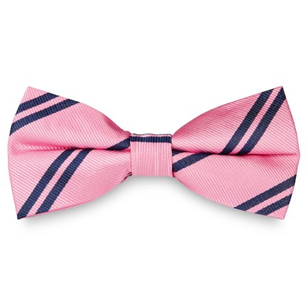 Navy Twin Stripe Pink Silk Pre-Tied Bow Tie for Men - Pre-tied bow ties
