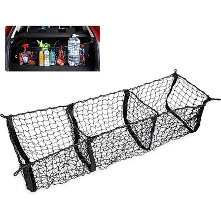 Svart nätförvaring med tre fickor för bagageutrymmet