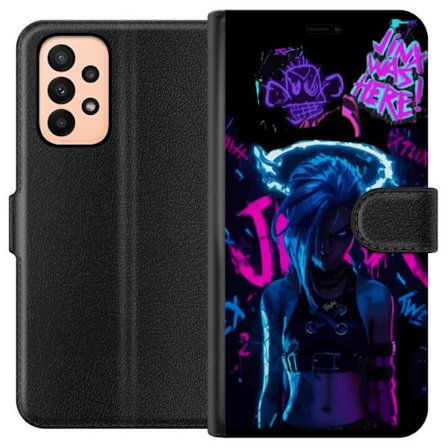 Kompatibel Tegnebogsetui til Samsung Galaxy A23 Jinx plakat Arcane League of Legends LoL karakter neon graffiti gaming fanart Netflix anime design