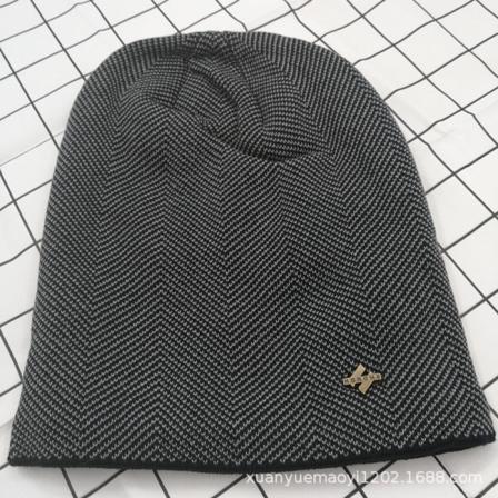 Varme vinterstrikkede lueluer, fleeceforet, fortykket genser, blandet farge Passende ørebeskyttelse i ull, unisex Navy blue M