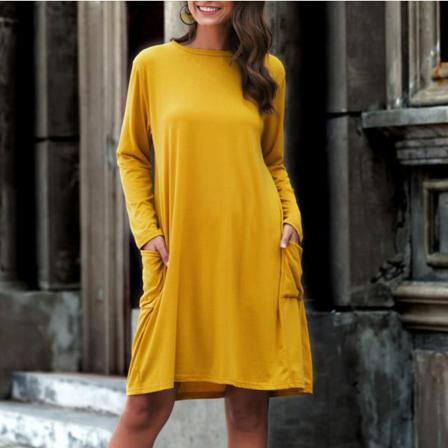 Kvinnor Höst Casual Lös Solid Asymmetrisk Klänning Vintage Lång