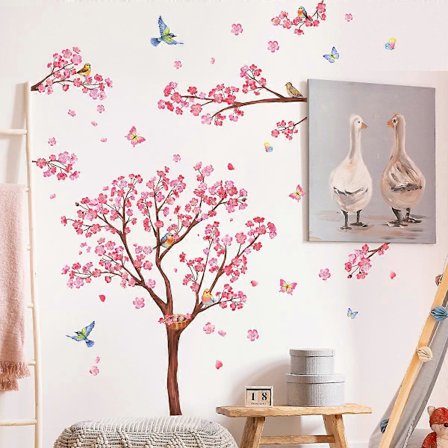 Suuret kirsikankukkaseinä tarrat Kukkaoksapuu Seinäsisustus Olohuone Makuuhuone Lastenhuone Vauvanhuone (K:150cm)