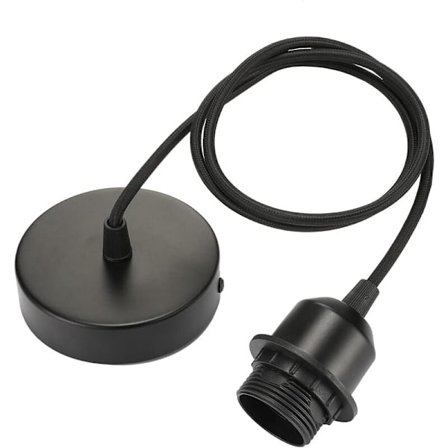 Adjustable E27 Pendant Lamp with 100cm Textile Cable, Black - Compatible with Lampshades, Ideal for Kitchen Lighting