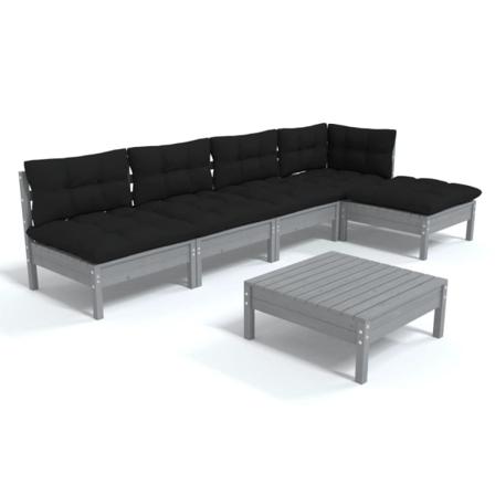Vidaxl Loungegrupp Med Dynor 6 Delar Grå Massiv Furu Grå