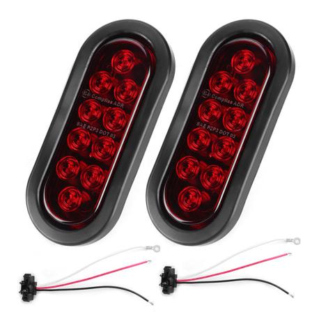 2 stk 10LED sidemarkeringslys 6 tommer rød oval vandtæt lastbil baglygte overflademonteret