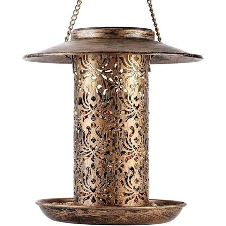 Solcelledrevet fuglefoderbræt til udendørs brug, metalhængende fuglefoderbræt, fuglefoderbræt til fodring af fugle udendørs have KLB