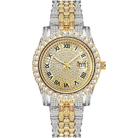 Herre Diamant Ur Mode Krystal Rhinestone Kvarts Analogt Ur Is-Belagt Armbånd Håndleds Ur