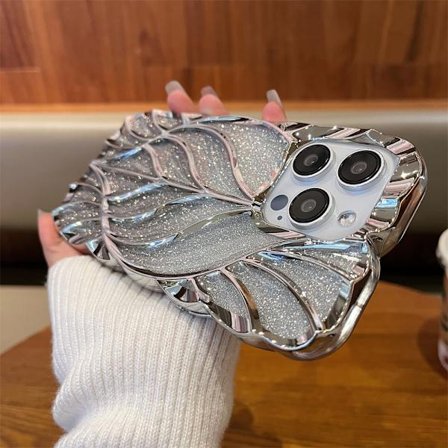 Skal för iPhone 17 Silver | Löv + Gradient Glitter Papper