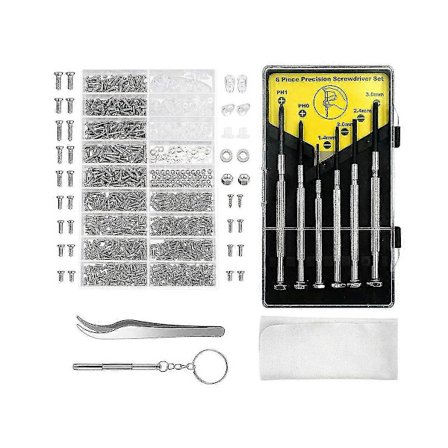 Briller Reparationskit, 1000 stk Brilleskruer og 6 stk Skruetrækkere til Briller, Urværk