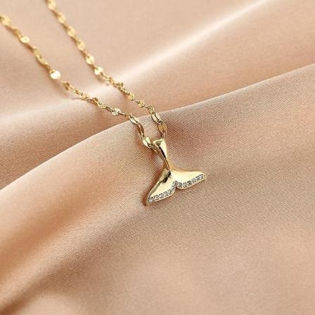 Forgylt halskjede med fiskefinne gull strass fiskehale (FMY) Gold