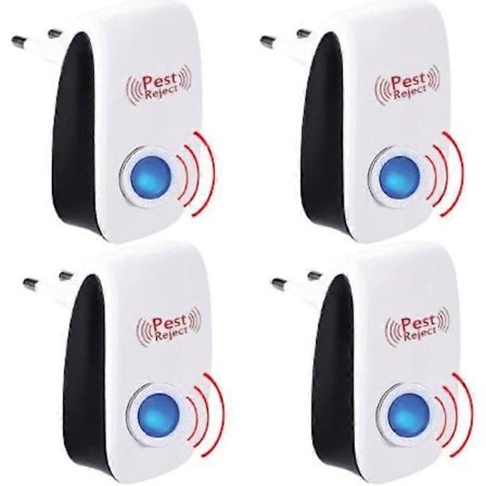 Pakke med 4 Ultralyd Mus- og Rotteenhet Insektbarriere Elektrisk Fluefanger Kraftig Ultralyd Repellerende Middel mot Gnagere