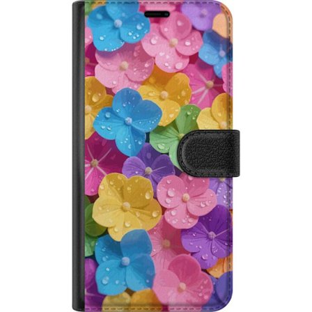 Yhteensopiva Lompakkokotelo Samsung Galaxy A56 Värikkäät kukat kastepisaroilla eloisaan kuviointiin