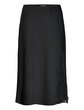 Matte Shine Satin Lace Trim Midi Black Calvin Klein