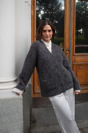 Premium Selection - Oversized strikket cardigan i alpakka-/ullblanding - Premium kvalitet - Grå - M (EU 38-40)