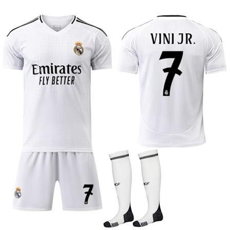 Real Madrid Kotipeli Lasten & Aikuisten Jalkapallopaita Sukkien kanssa 2024-2025 Nro 7 VINI JR 22 No.7 VINI JR