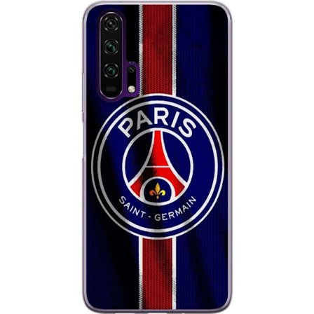 Kompatibelt Mobilskal till Honor Honor 20 Pro Paris Saint-Germain-emblem med Eiffeltornet i centrum, vertikal rand i rött och vitt på blå textilst