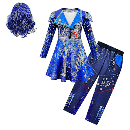 Sininen Audrey-asusetti Tytöt Halloween-asut Lastenjuhlat Evie Descendants 3 Mal Cosplay-asut Mekko Housut Peruukki. Kuten kuvassa 5.140 (910Y)