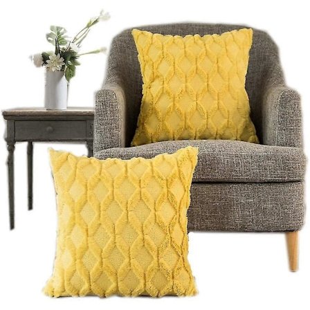 Kudde och Kuddfodral Set om 2 Super Mjuk Lyxig Konstpäls Gul Dekorativ Kvadratisk Kuddfodral för Soffa Vardagsrum 45 X 45cm db