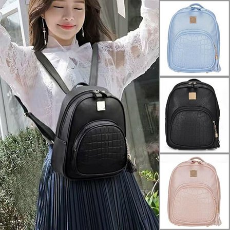 Dam PU Läder Skolflätad ryggsäck SVART H