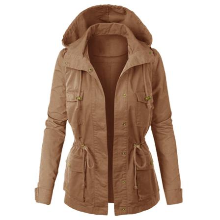 Kvinnor Dragsko Button Down Väst Enfärgad Huvjacka