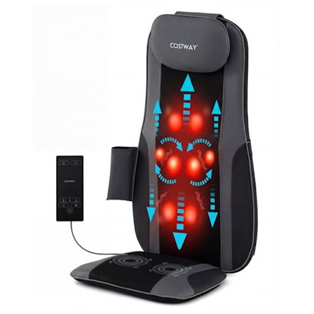 COSTWAY Shiatsu Hierontatuoli Kaulalle ja Selälle, jossa on 4 Vaivannutta ja 2 Värinämoottoria, Lämpö ja Ajastintoiminto, Musta