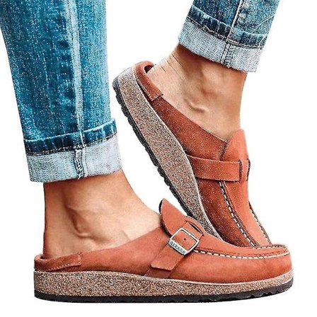 Kvinnor Slip On Buckle Loafers Tofflor Mocka Flat Pumps Sliders Skor