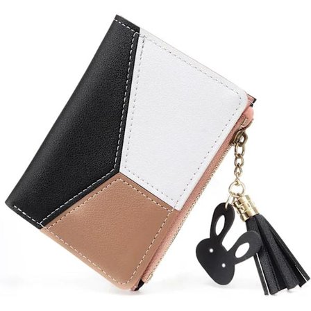 Små plånböcker för kvinnor, tofsar PU-läder myntficka med dragkedja för flickor med kaninformade metalltofsar hänge plånbok Svart_tfrf