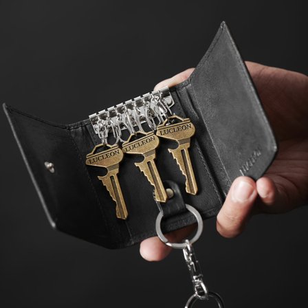 Montreal Svart RFID Nøkkelholder av Skinn for menn - Lommebøker