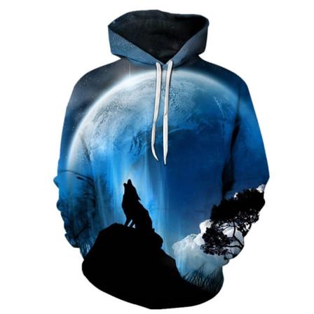 Wolf Totem Mode Män Kvinnor 3D-utskrift Luvtröja, Glänsande Wolf Design Sweatshirt Pullover Höst Vinter Sweatshirt blue 6XL