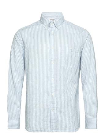 Slhreg-Reil Shirt Ls Seersucker Blue Selected Homme