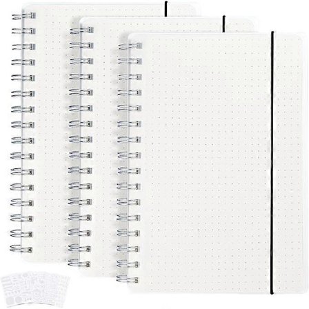 3-pak Prikkede Notesbøger A5 - Prikket Bullet Grid Spiral Journal (Ingen Gennemsivning) med 5 DIY Stencils, 480 Sider