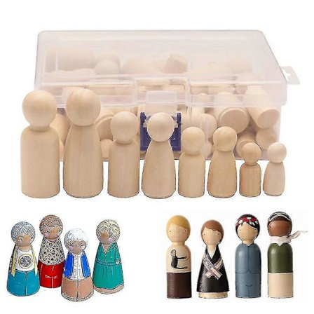 Puiset hahmot, 50 kpl DIY puiset hahmot nuket, humanoidi marionetti lasten lelut mies- ja naispuoliset nukkelelut käsityöt taide ja askartelu, 4 kokoa