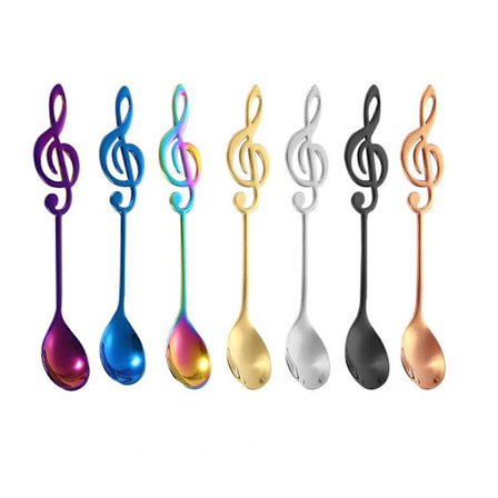 Rostfria skedar i form av musiknoter, snygg present, set med 7 st