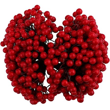 Kunstige røde bær, 250 trådstilke med 500 stk. julebær