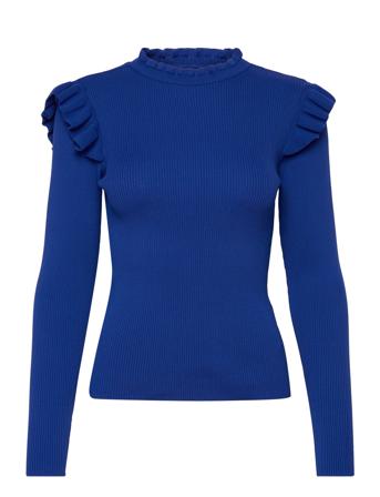 Onlsia Sally Ruffle Ls Pullover Knt Pullover Blå ONLY*Betinget Tilbud