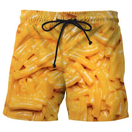 Pølseprint Herre Shorts Brede Ben Elastisk Talje Snøresnor Mad Shorts.XL.Gul