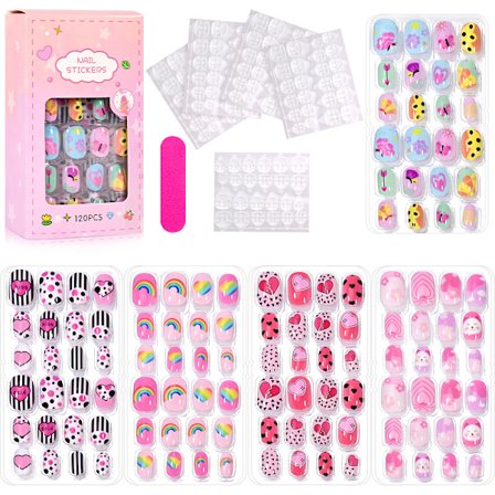 120 nageltippar för barn och ett set med konstgjorda nageltippar, plus gelélim och nagelfil.