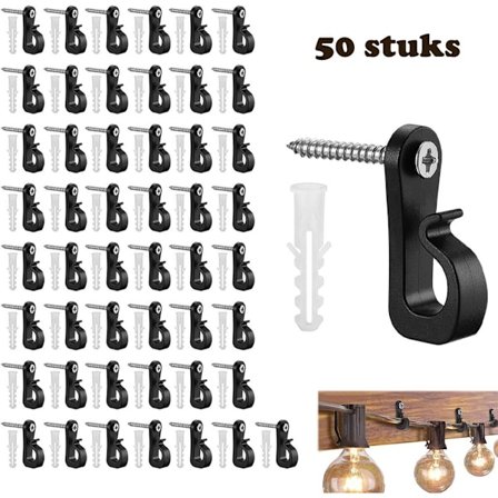 ING Julelysklemmer 50 Stykker Med Skruemontering Skruekroge Lampekroge Skruekroge til Ophængning Skruekrog til Ophængning af Belysning LED Sort