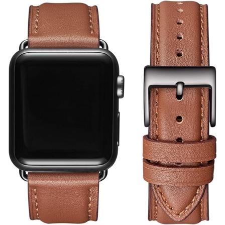 Firkantede Remmer Kompatibel med Apple Watch Band 38mm 40mm 42mm 44mm, Premium Ekte Lær Bytte Rem for iWatch Serie 6/5/4/3/2/1, iWatch SE