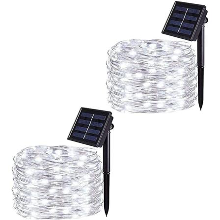 2 stk. Solcelledrevet Fe-strenglys Udendørs 12m 100 LED'er Varmt Hvid