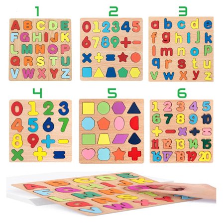 Pedagogiska Träpussel För Barn . Lär Bokstäver, Siffror & Former . Fr 3-6 år