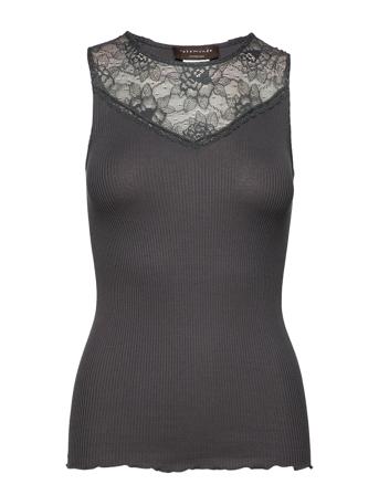 Silk Top Regular W/ Lace T-shirts & Tops Sleeveless Grå Rosemunde*Betinget Tilbud