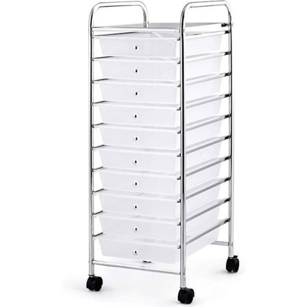 COSTWAY förvaringstorn på hjul - 10 lådor 32,5 x 37 x 86 CM, A4 och Letter-storlek i transparent färg