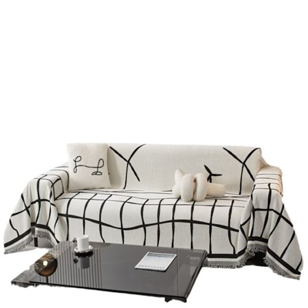 Filt, Vändbar Soffilt med Pompoms, Napfilt, Soffor, Fåtölj, Soffa och Sängfilt/Svart/180 x 130 cm